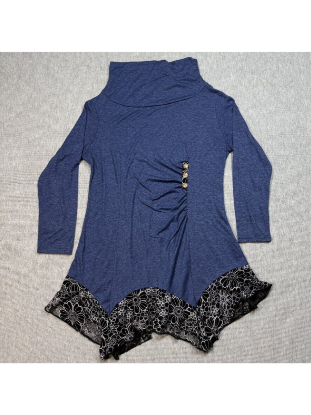 Rosegal Dress Asymmetrical Size 4X 22 Blue Heather Lace Trim Hem Long Sleeve - Picture 3 of 15